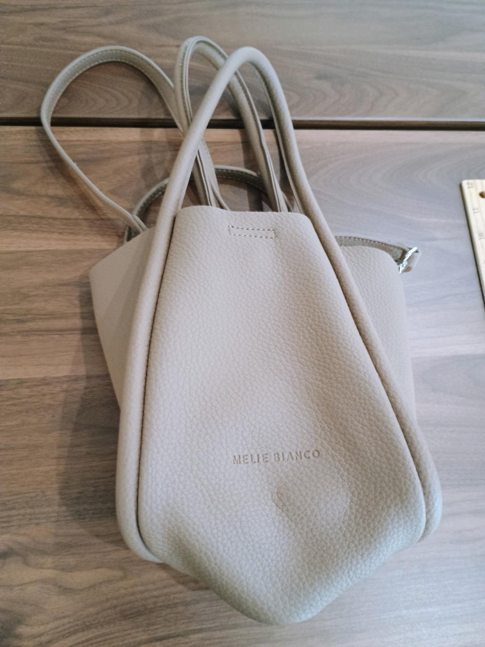 Melie Bianco Taupe Mini Tote with Orange Suede Lining - Picture 2 of 7
